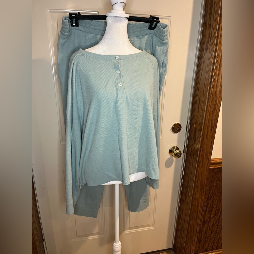 Victoria’s Secret | mint Glow Waffle Knit Henley Pajama Set | XL - Picture 2 of 4